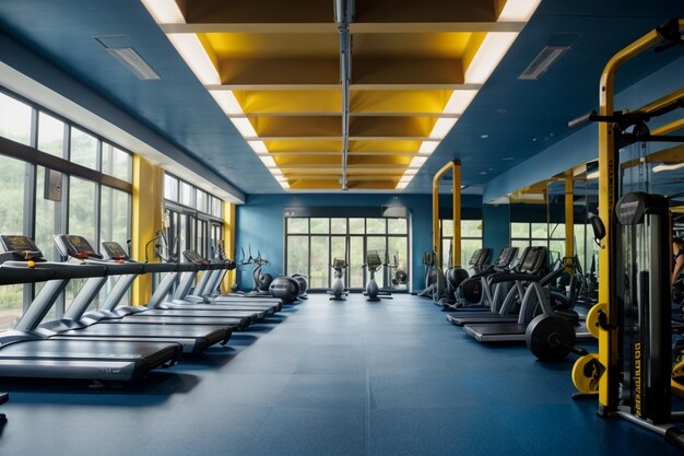 gym with a lot of machines and weights on the floor