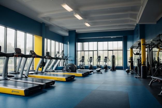 Photo gym with a lot of machines and weights on the floor