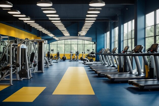 Photo gym with a lot of machines and weights on the floor