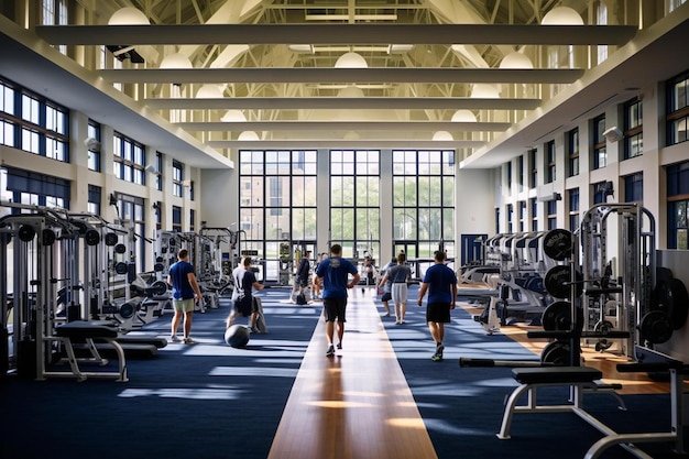 A gym with people exercising in the gym