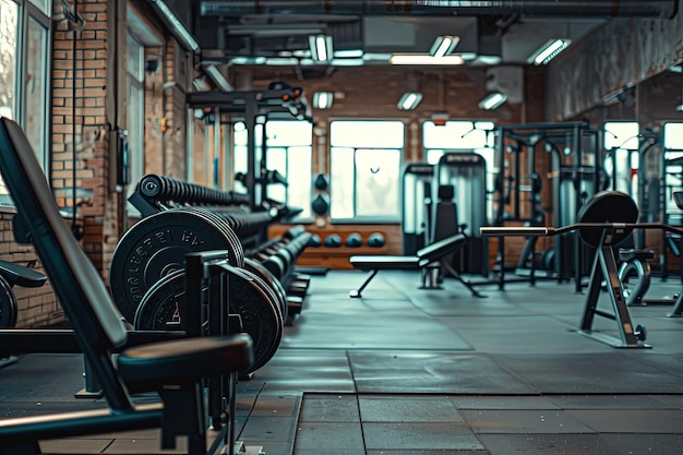 A gym with rows of exercise equipment