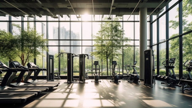 A gym with a window that says'gym'on it