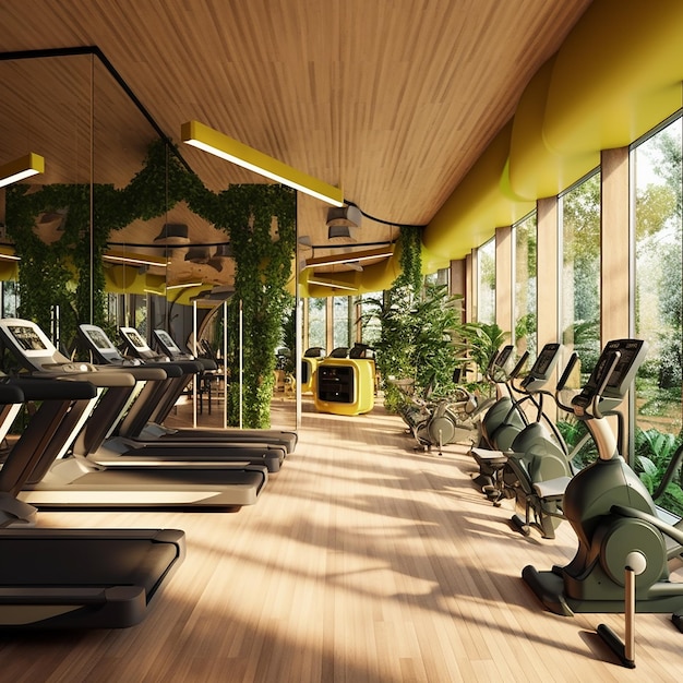 Photo a gym with a yellow and black bench and a sign that says  gym