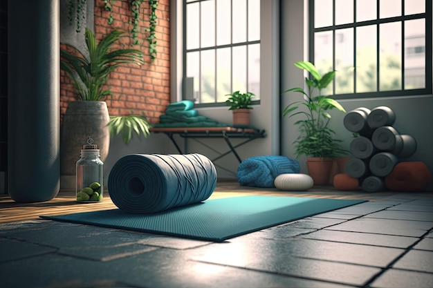 Gym with yoga mat on the floor