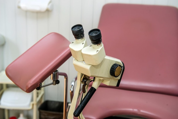 Photo gynecologist chair and equpment in present clinic