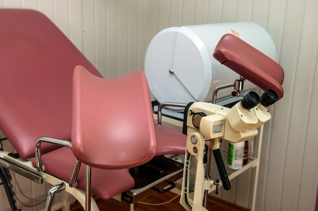 Photo gynecologist chair and equpment in present clinic