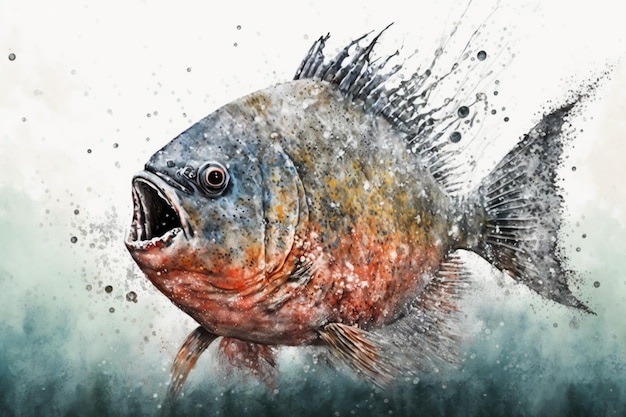 gyotaku piranha watercolour painting