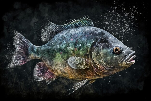 魚拓ピラニア 水彩画