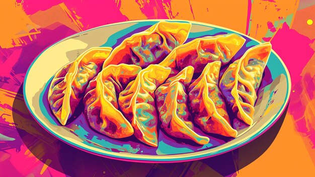 Foto gyoza galore un vibrante tributo pop art a deliziosi gnocchi