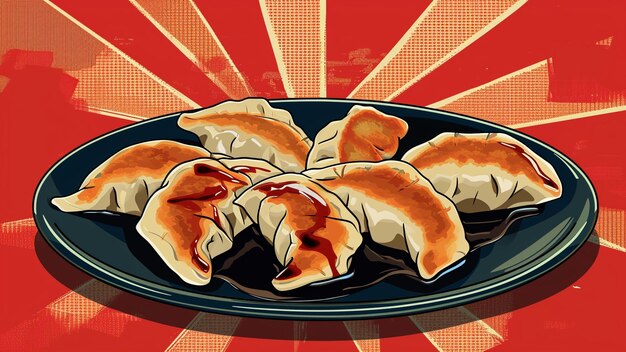 Gyoza Galore 맛있는 <unk>플링에 대한 활기찬 팝 아트 추모