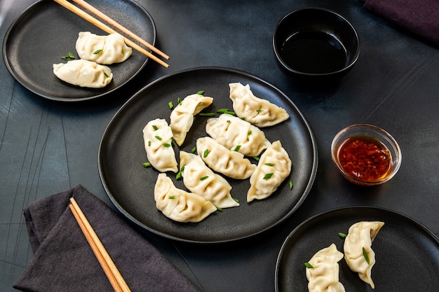 Gyoza Japanese dumplings with soy sauce