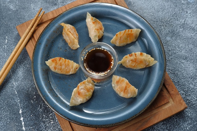 gyoza or Jiaozi or mandu, asian dumpling with Dipping Sauce