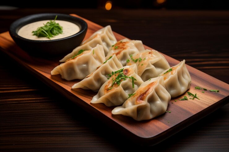 Photo gyoza with truffle aioli yummy delicious gyoza food image photography