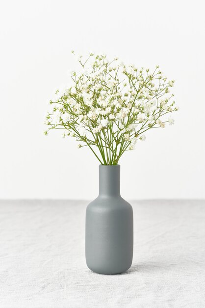 Gypsophila flowers in a vase. Soft light, Scandinavian minimalism,