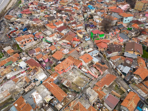 Gypsy slum district of Maksuda in Varna Bulgaria aerial view