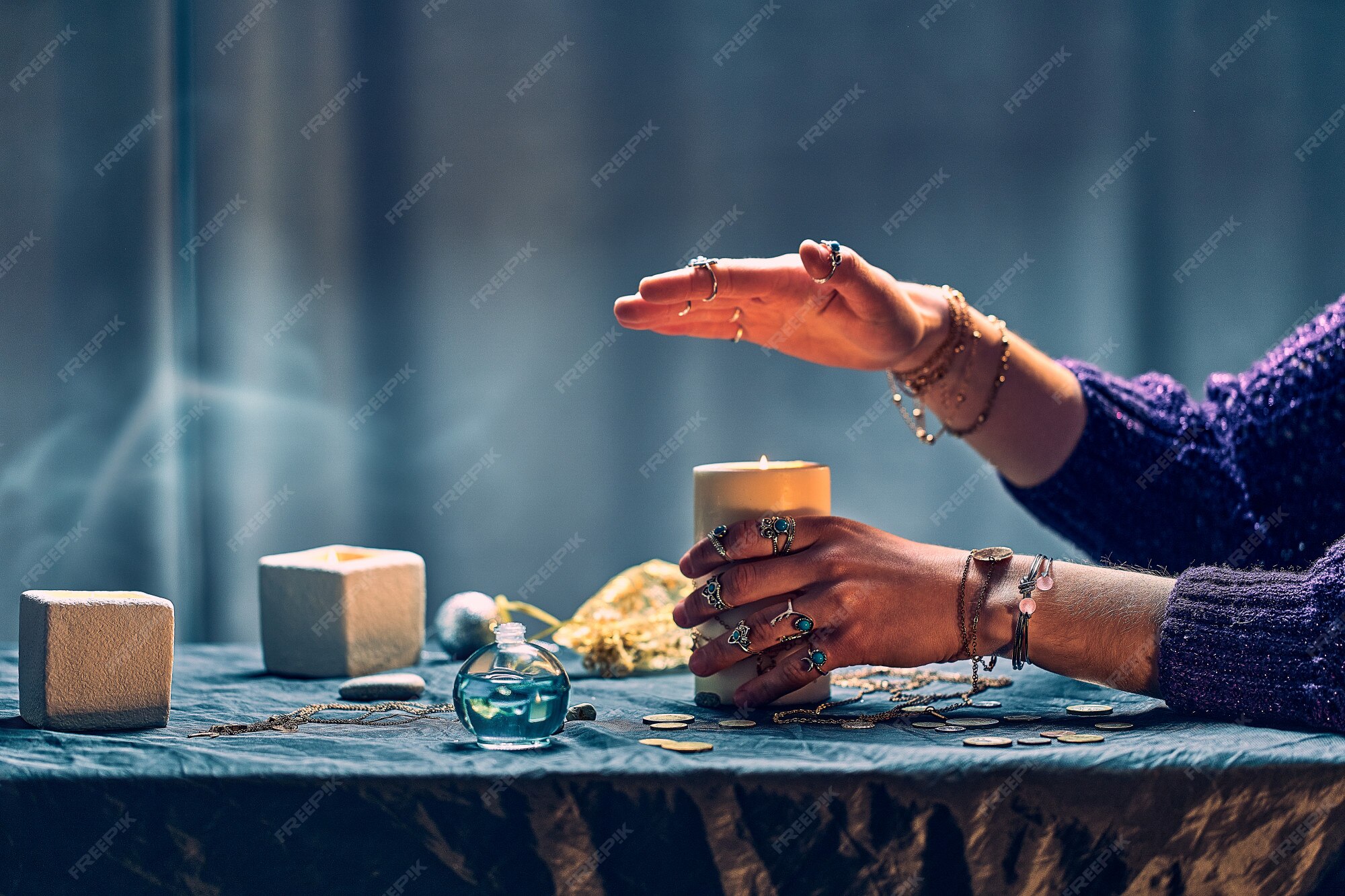 Premium Photo | Gypsy witch woman using candles flame for magic spell during mystical witchcraft