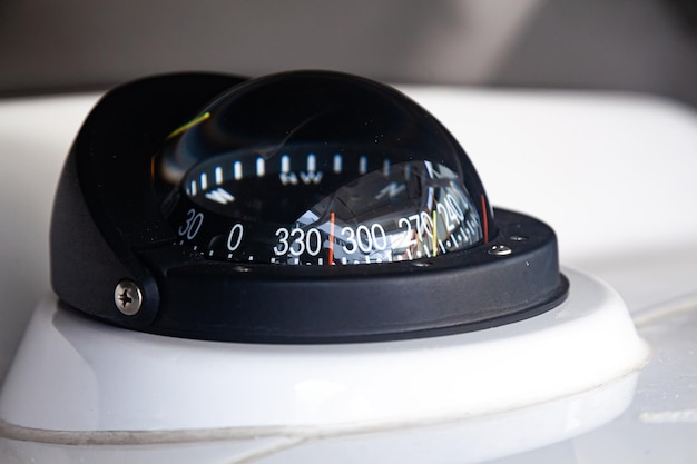 Gyro compass on an expensive yacht closeup Yacht navigation equipment