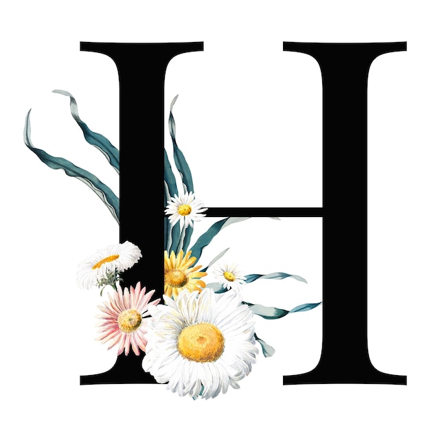 H png bloemen alfabet lettertype