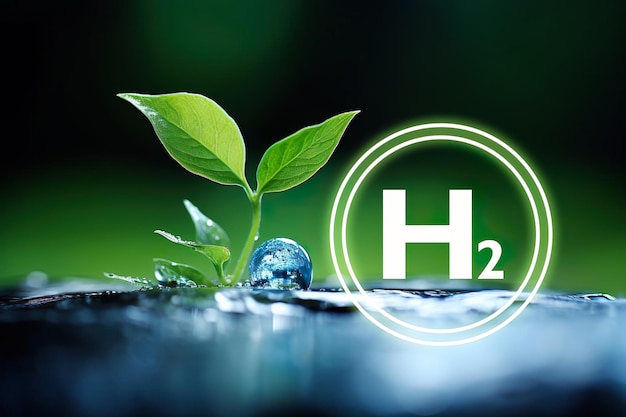 Foto h2 groen waterstof planten water ecologie biologie en biochemie concept hernieuwbare brandstof groene energie