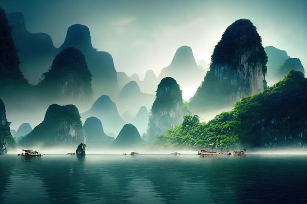 Ha long bay vietnam limestone formations jetting out of the\
green water unesco world heritage site