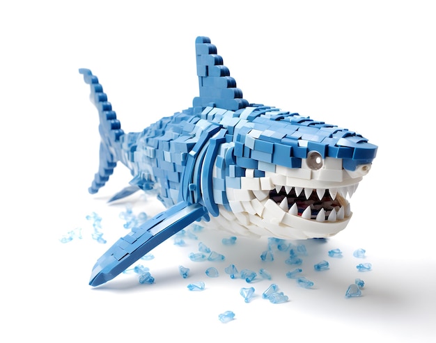 Haai gemaakt van kleine plastic blokjes