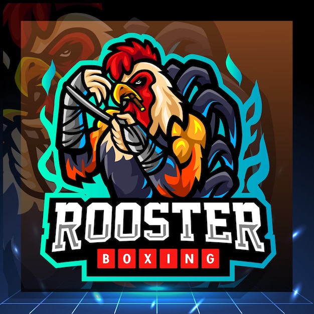 Foto haan boksen mascotte esport logo ontwerp