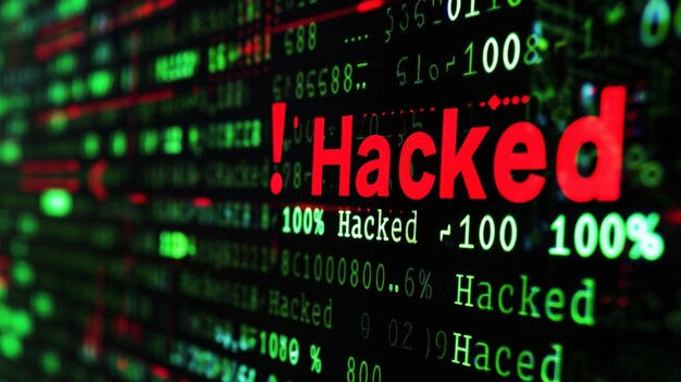 hacked text on bits and bytes binary code on a dark background concep ai generative