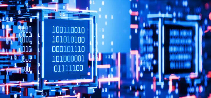 Photo hacker attack computer code blockchain artificial intelligence big data data block cube with binary code abstract technical background binary code digital technologies ai 3d rendering