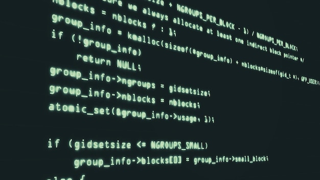 Hacker code running down a computer screen terminal 3d rendering