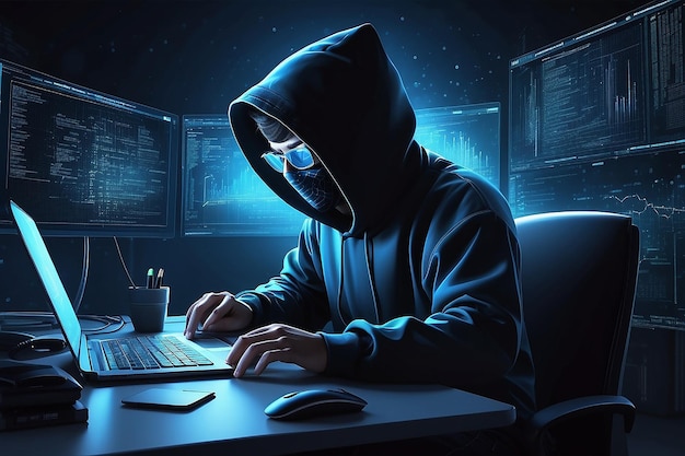 Hacker codering 's nachts cybersecurity concept