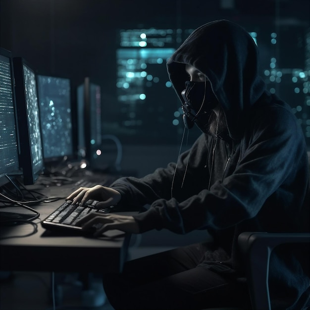 Hacker coding at night Cybersecurity concept AI generated