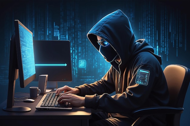 hacker coding at night cybersecurity concept