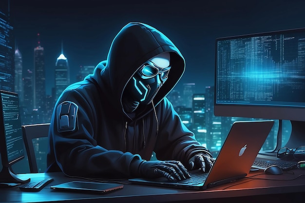 hacker coding at night cybersecurity concept