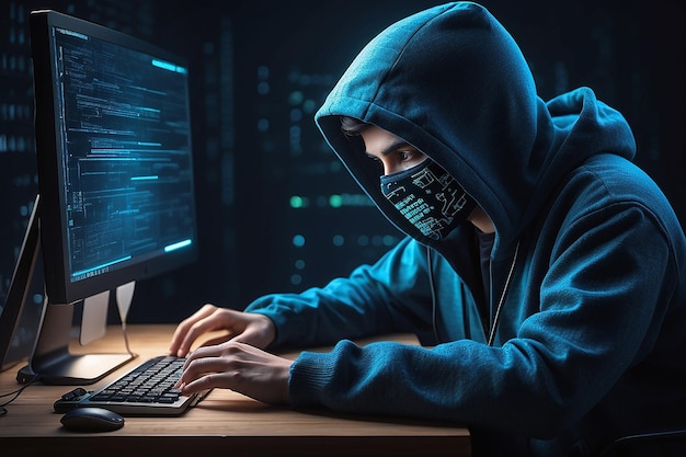 hacker coding at night cybersecurity concept