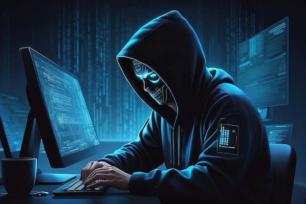 hacker coding at night cybersecurity concept