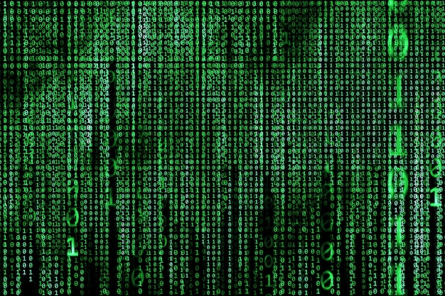 Hacker concept ,computer binary codes ,Green text on black background.