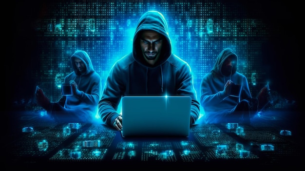 Hacker die op laptop werkt