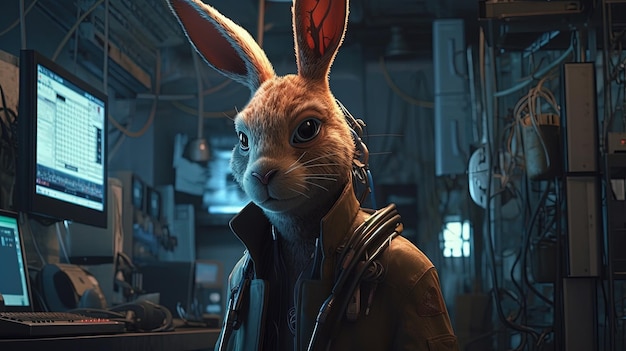 Hacker hare detective digital art illustration Generative AI