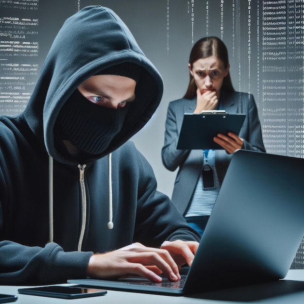 hacker in a hoodie is trying to collect your confidential data