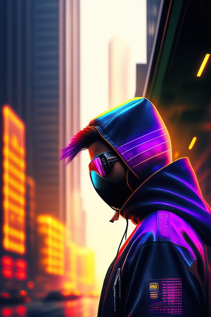 Hacker in cyberpunk stijl Digitale kunst