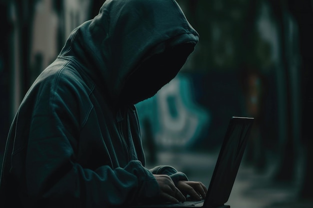 Hacker in een hoodie donker thema Hacker in hoodie donker thema