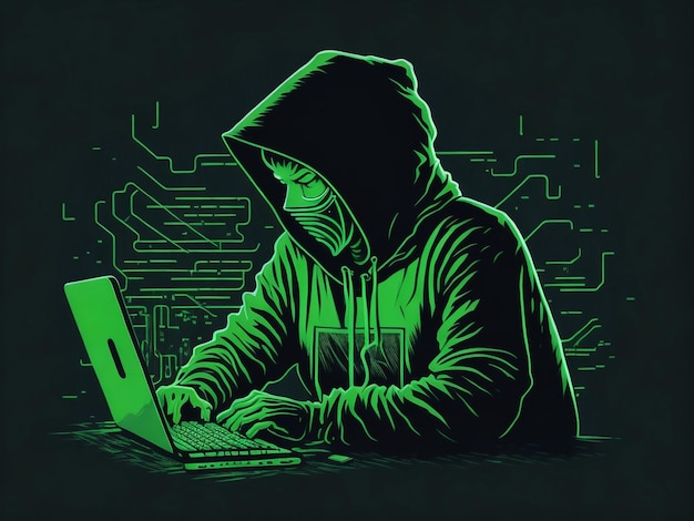 Hacker in hoodie die inbreekt in het donkere thema van de dataserver