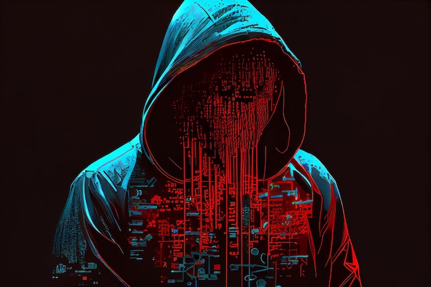 Hacker man in a dark hood