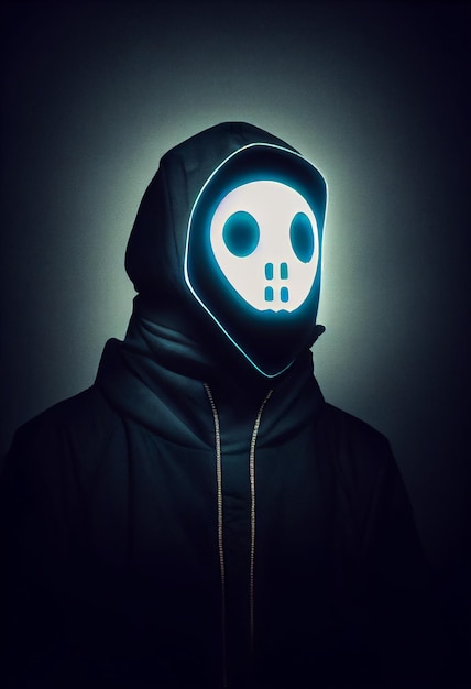 Hacker Man in hood with mask