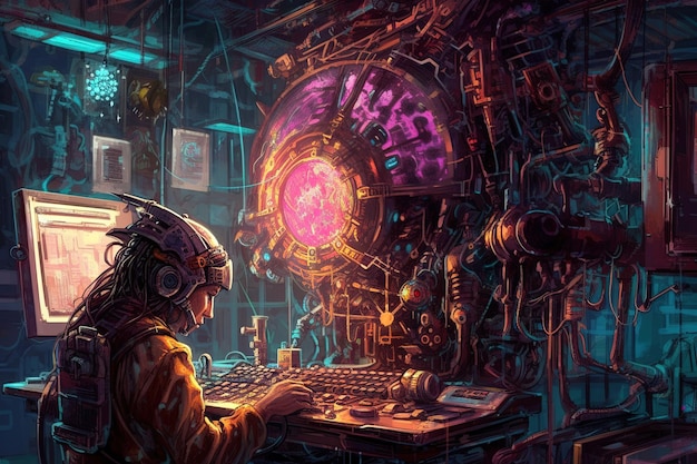 포털 큰 망치 biocybernetic 그림 생성 ai를 여는 해커