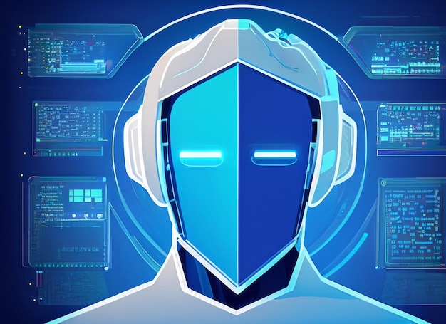 Hacker robot with blue background