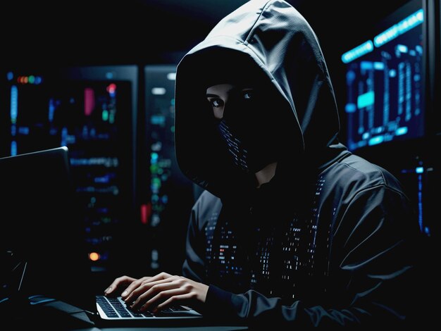 Hacker in the server room background