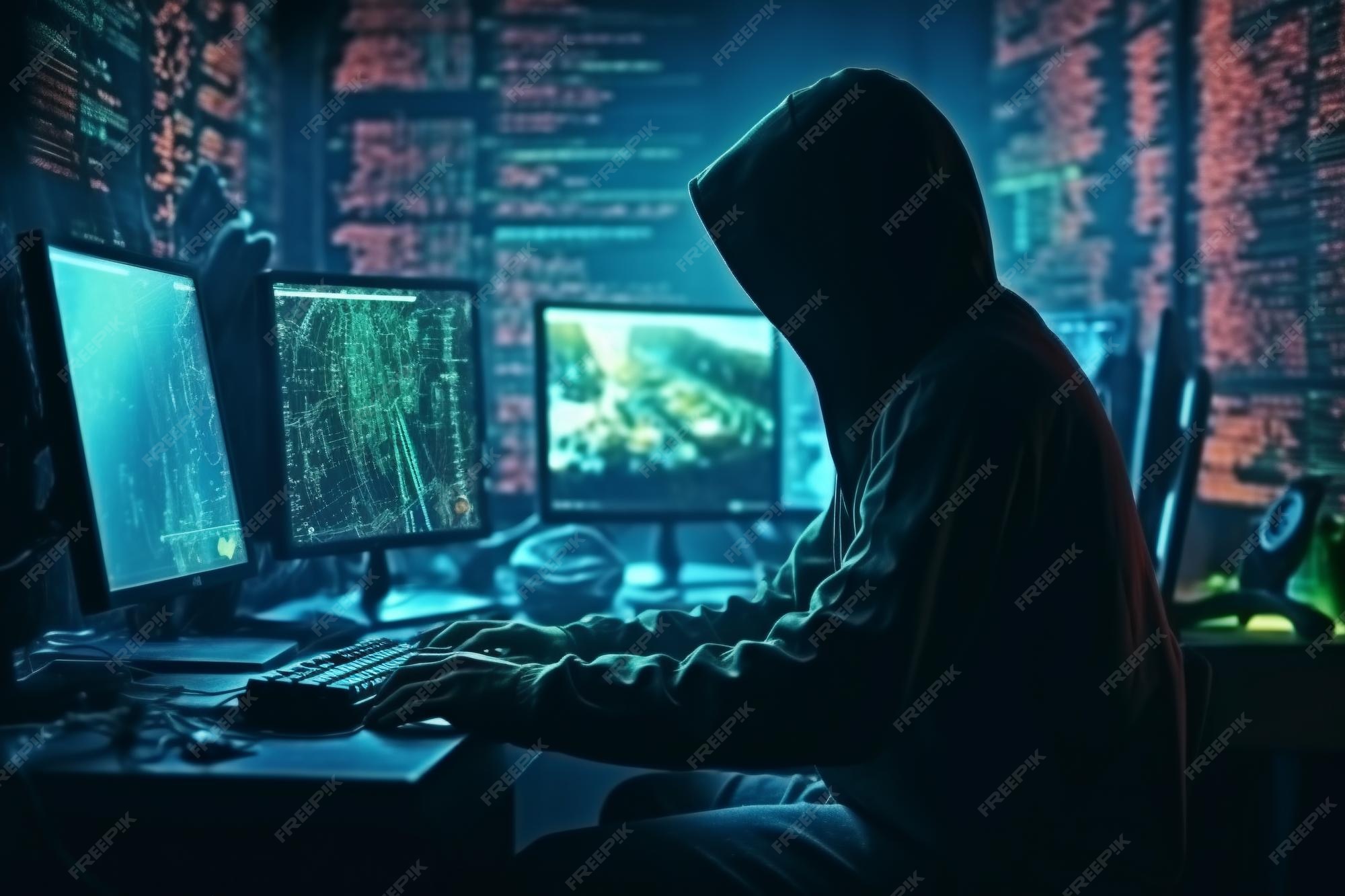 Premium AI Image | hacker silhouette computer code faceless male hacker ...