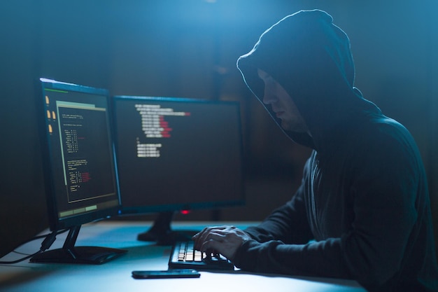 hacker using computer virus for cyber attack