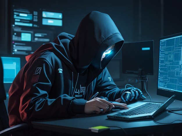 hacker using laptop computer with html code and map attack and programming concept double exposure
